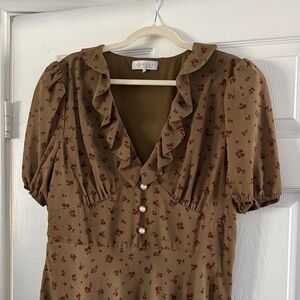 Wayf Brown Floral Midi Dress